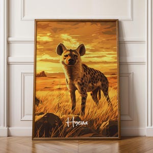 Poster incorniciato raffigurante una iena, ideale come decorazione da parete per safari, illustrazione di animali selvatici, regalo moderno per la casa.