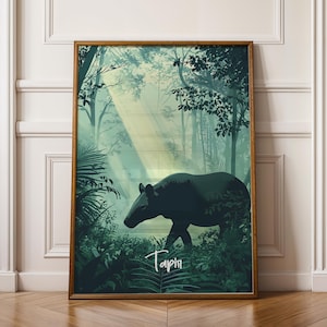 Poster decorativo da parete con tapiro, stampa di animali esotici della giungla, decorazione unica per la casa con animali selvatici, regalo per gli amanti della natura, moderno accento rustico per la stanza