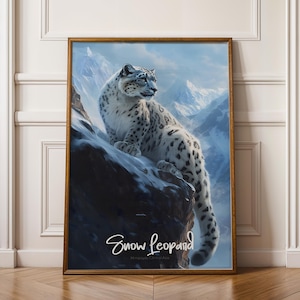 Stampa artistica da parete con leopardo delle nevi - Poster dell'Himalaya, illustrazione di un gatto selvatico, decorazione con animali, stampa naturalistica, regalo per gli amanti della fauna selvatica