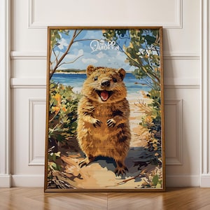 Poster da parete raffigurante un Quokka: simpatica stampa raffigurante la fauna selvatica australiana, ideale per arredare la casa, come idea regalo, per la cameretta dei bambini e l'ufficio.