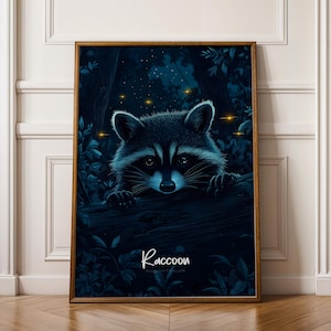 Poster da parete con procione, stampa di animali della foresta per arredo rustico, illustrazione di animali selvatici per cameretta, regalo per amanti della natura