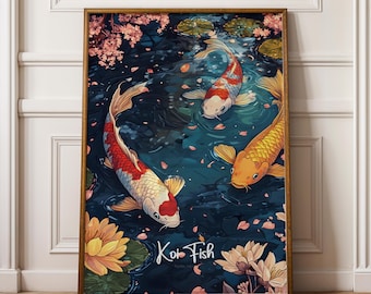 Japanese Koi Fish Watercolor Art Print: Zen Home Decor