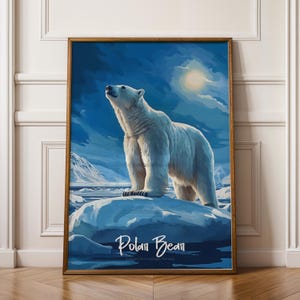 Stampa artistica di orso polare, decorazione da parete con fauna artica, illustrazione minimalista di animali, regalo per gli amanti della natura, poster per la casa scandinava