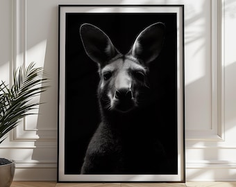 Black and White Kangaroo Print: Australian Animal Wall Art