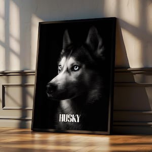 Black and White Husky Print: Modern Arctic Dog Wall Art