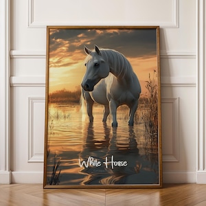 White Horse Print: Minimalist Animal Art, Elegant Home Decor