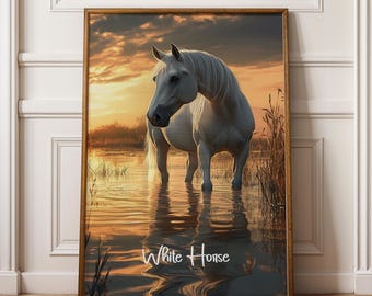 White Horse Print: Minimalist Animal Art, Elegant Home Decor