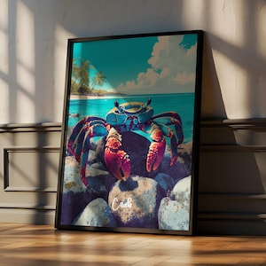 Muurkunst krab: kinderkamerdecoratie kust, ingelijste poster oceaandier
