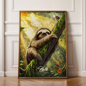 Decorazione murale a forma di bradipo, simpatica stampa di bradipo per cameretta dei bambini, poster di animali della natura, regalo per gli amanti degli animali.