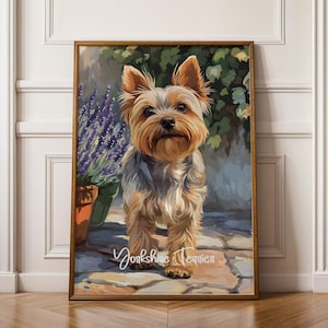 Art mural Yorkshire Terrier - Illustration encadrée de petit chien, décoration d&#39;intérieur mignonne, cadeau pour les amoureux des chiens
