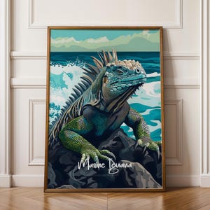 Poster da parete con iguana marina, stampa artistica di fauna selvatica tropicale, decorazione con animali esotici, illustrazione naturalistica delle isole Galapagos, decorazione da parete unica per la casa
