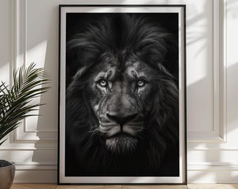 Majestic Lion Art Print: Black and White Wildlife Poster