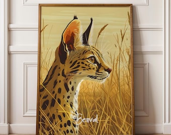 Serval Cat-kunstafdruk: illustratie exotische Afrikaanse dieren in het wild