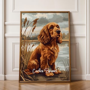 Poster encadré d'art mural cocker - décoration d'intérieur pour amoureux des chiens, cadeau moderne pour animal de compagnie