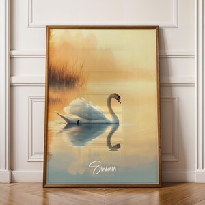 Stampa artistica da parete con cigno - Elegante poster con uccelli, illustrazione di animali del lago, decorazione naturalistica, arte minimalista della fauna selvatica, regalo per gli amanti degli uccelli