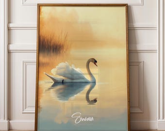 Swan Lake Art Print: Minimalist Bird Illustration, Nature Decor