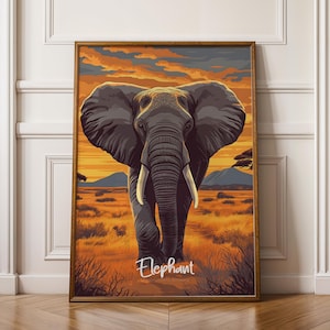 Stampa artistica da parete con elefante - Poster con fauna selvatica africana, illustrazione di animali da safari, decorazione naturalistica, regalo per gli amanti degli animali, arte della giungla