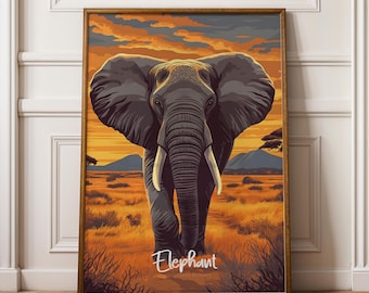 Elefanten Safari Print: Afrikanische Wildtier-Illustration, Naturwandkunst