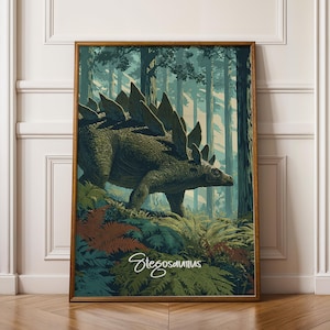 Stegosaurus Framed Poster: Jurassic Nursery Decor, Kids Room Wall Art