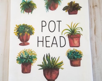 POT HEAD funny kitchen towel, Gardener gift, printed Flour sack towel