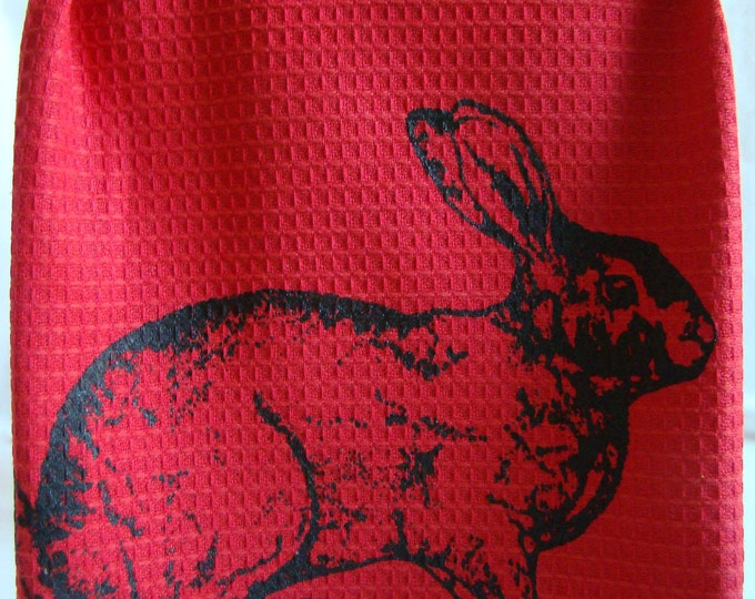The Rabbit Red Hand Screened Waffle Weave Tea Towel - Etsy