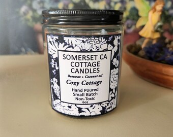 Beeswax and Coconut oil Candle, Non Toxic Clean Burning Hand poured, Somerset CA Cottage Candles Cozy Cottage Scent