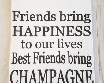 Champagne and Happiness printed tea towel, Celebration, 2024 I do, Champagne theme gift