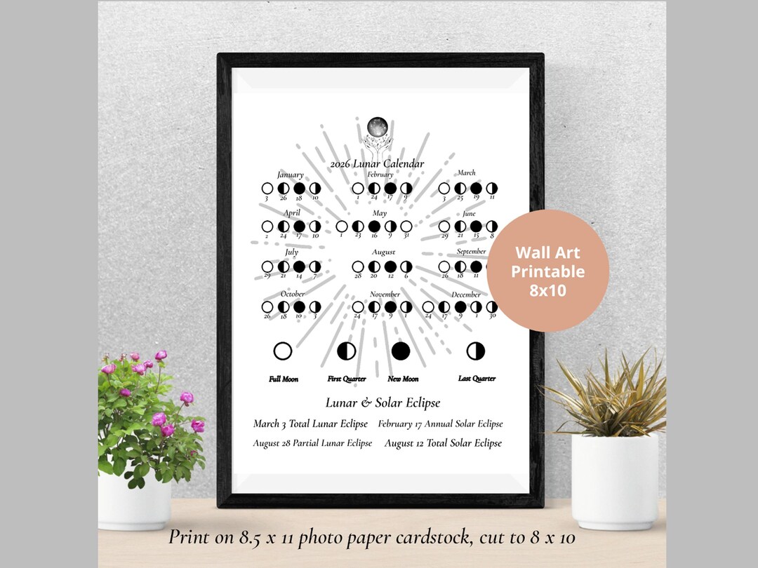 2026 Lunar Calendar Printable: Moon Phase Wall Art (digital Download ...