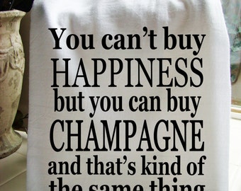 Champagne and Happiness printed tea towel, Celebration, 2024 I do, Champagne theme gift