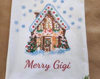 Personalized Gingerbread House kitchen towel, Personalized Grandma gift, Personalized Christmas gift