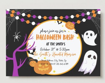 Editable Halloween Party Invitation | Haunted Bash Digital Invite | Ghost & Pumpkin Printable | Instant Download