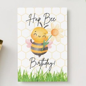 Imprimable d'anniversaire Hap-Bee - Voeux de Punny sur le thème des abeilles - Jolie carte d'anniversaire numérique | Téléchargement instantané
