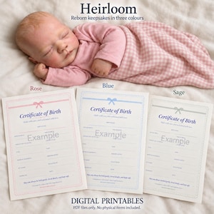 Reborn Doll Keepsake Set, Birth & Adoption Certificates, Heirloom Style (Digital Download)