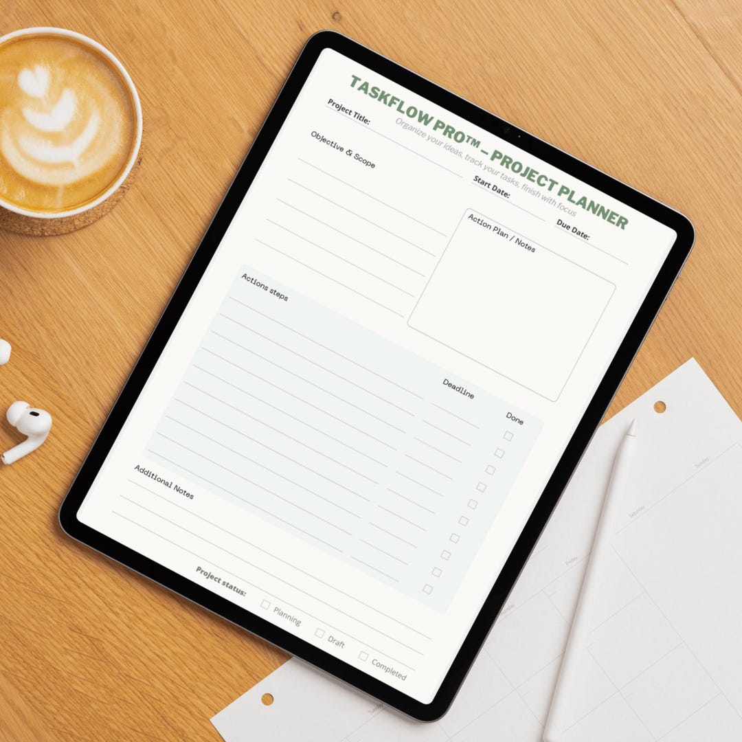 Taskflow Pro Project Planner – Printable PDF for Tasks, Deadlines and ...