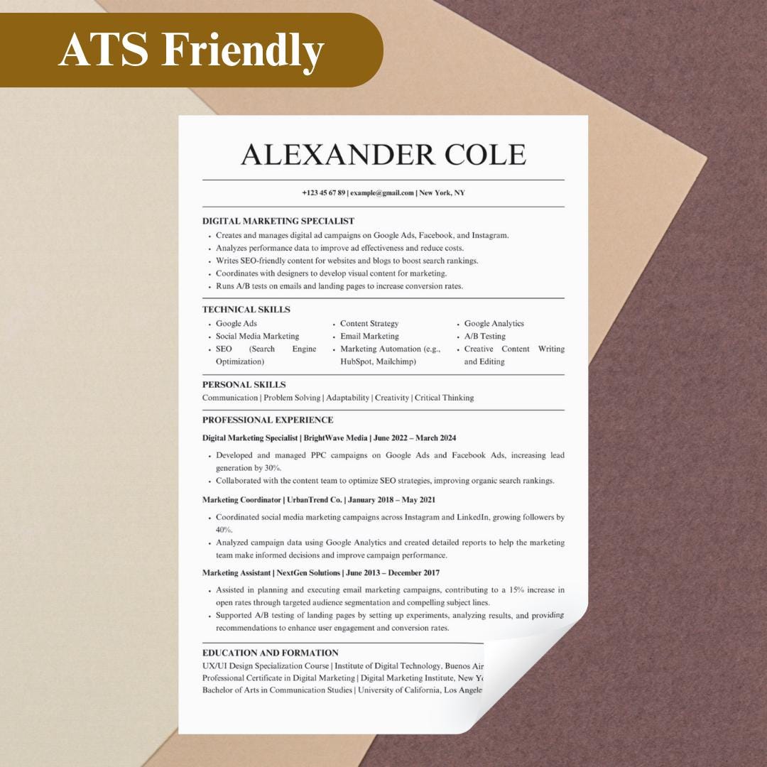 ATS Friendly Resume Template, ATS Resume, ATS Cv Resume Template ...