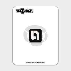 May include: A black and white patch with the text "TOONZ" above a square logo. The logo is a black square with a white abstract design. The website address "WWW.TOONZPOP.COM" is printed at the bottom.