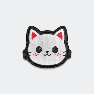 Kawaii Cat Embroidered Patch: Embroidered Iron On/Sew-On/Hook and Loop