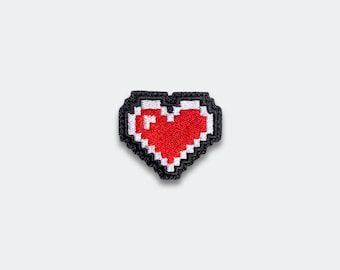 8-Bit Heart Patch: Embroidered Iron On/Hook and Loop/Sew-On