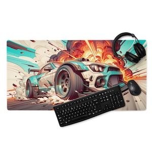 JDM Drift Car Gaming Mouse Pad, Dynamic Racing Desk Mat, Street Style Workspace Accessory