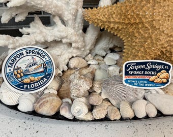 Tarpon springs Florida sponge docks waterproof sticker (1 of each included)