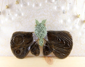 Ceramic Moth Wood Grain Wings Wall Hanging