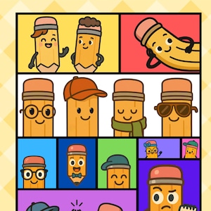 Lustiges Lern-Raum-Dekor-Poster - 15 verschiedene Dumme Bleistift-Freund-Charaktere für Kinder | Klassenzimmer druckbare Kunst