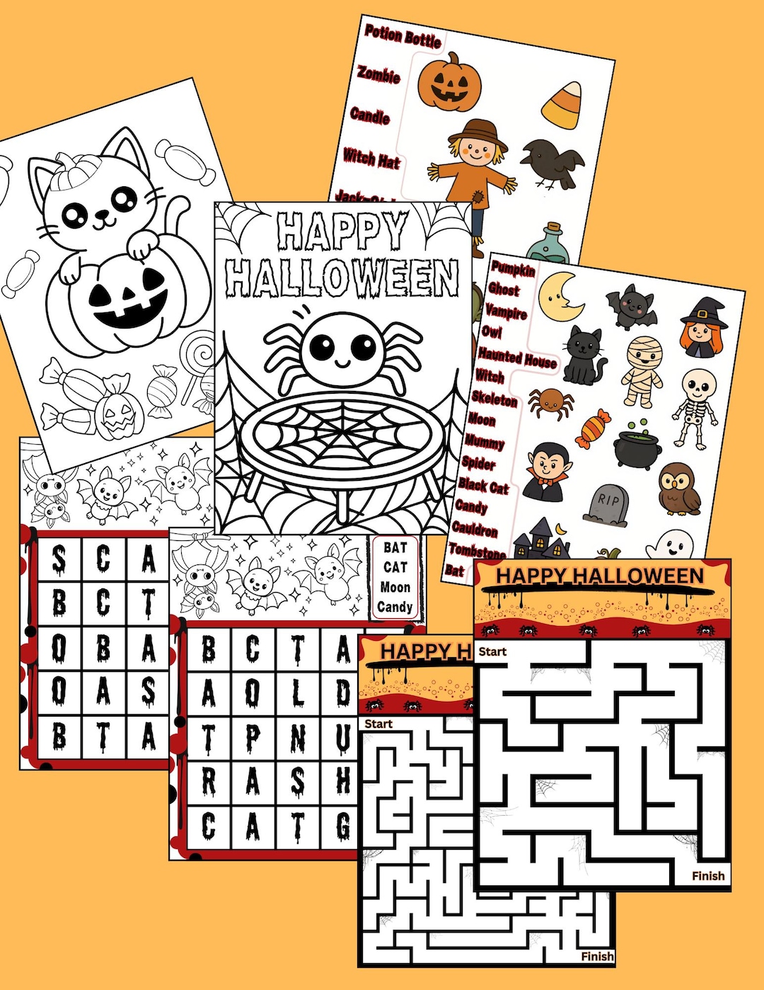 Halloween Activity Sheets for Kids – 8 Printable Pages | Word Searches
