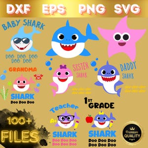 Baby Shark SVG, Shark Family SVG Bundle, Shark Family SVG, Cartoon Shark Design, Baby Party svg,  Baby Shark svg Bundle, Cute Shark Clipart