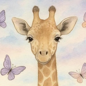 Giraffe und Schmetterlinge