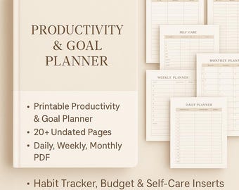 Printable Productivity Planner, Undated Daily, Weekly, Monthly (PDF)