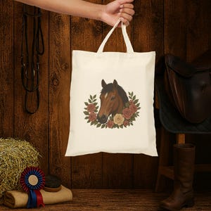 Horse Tote Bag, Floral Equestrian Gift, Equestrian Tote, Barn Bag, Horse Girl Gift, Horse Show Mom, Horse Trainer Gift, Horseback Rider Bag