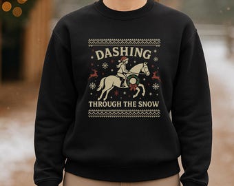 Equestrian Christmas Sweatshirt, Horse Riding Holiday Sweater, Winter Barn Sweatshirt, Horse Girl Christmas Gift, Ugly Sweater Party Shirt