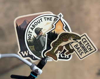 Stickerpakket Christian Outdoors – Faith Fishing, waterdichte vinylstickers