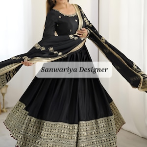 Black Anarkali Gown Salwar Kameez: Thread Sequence Work